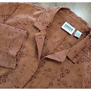 Chico’s Burnt Orange Embroidered Shacket 3/4 Sleeve Sz 1 M EUC